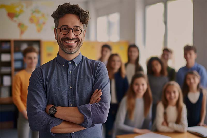 Teach with students in classroom